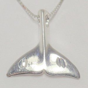 STERLING SILVER NAUTICAL ALOHA WHALE TAIL SEA LIFE PENDANT NECKLACE